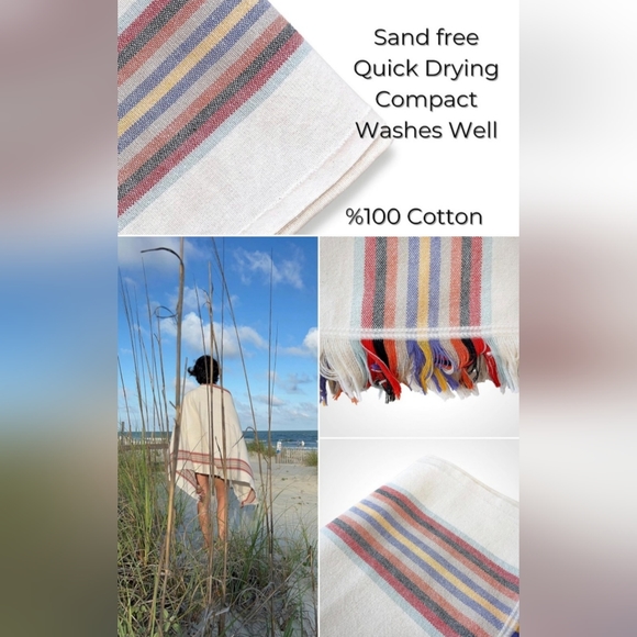 THE LOOMIA Color Turkish Beach Towel 100% Cotton. 72 x 36 inches with fringe - Picture 4 of 5